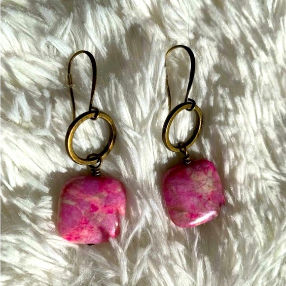 Rhodochrosite dangle earrings (new) handmade - Picture 2 of 2